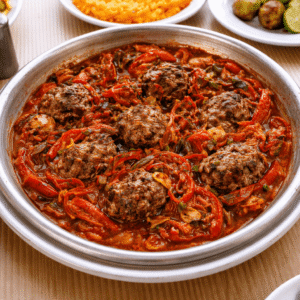 Lamb Kufta in Tray with Tomato Sauce