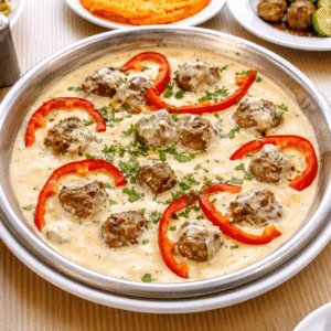 Lamb Kufta in Tray with Tahini